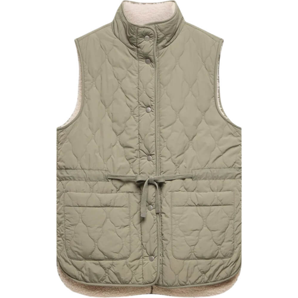 Mint Velvet Khaki Reversible Padded Borg Gilet